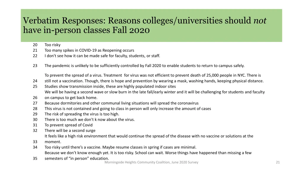 verbatim responses reasons colleges universities 1