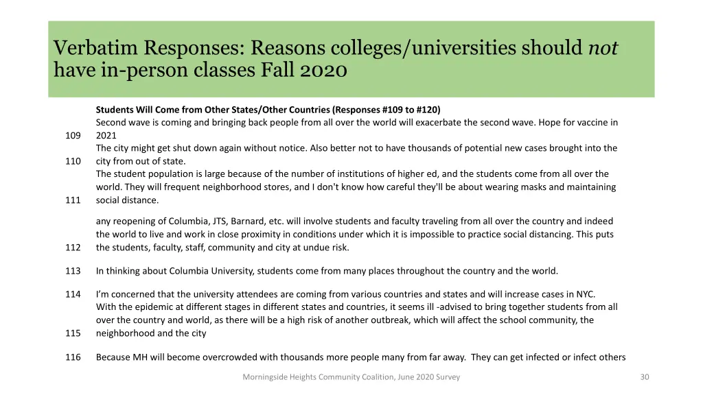 verbatim responses reasons colleges universities 10