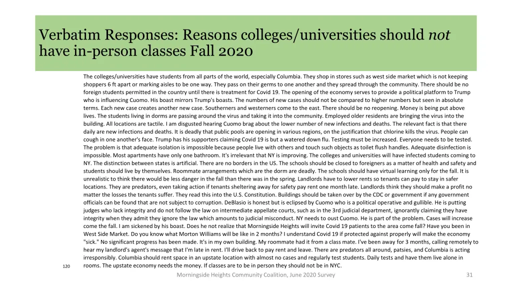 verbatim responses reasons colleges universities 11