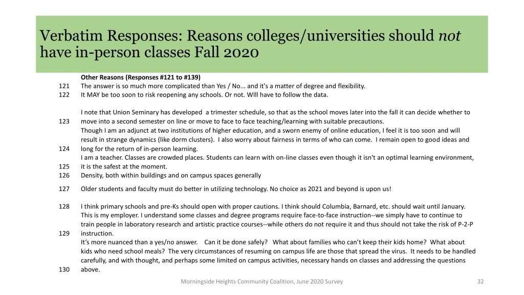 verbatim responses reasons colleges universities 12