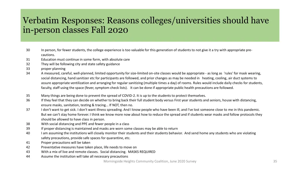 verbatim responses reasons colleges universities 15