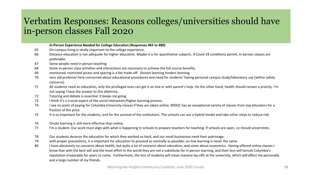 verbatim responses reasons colleges universities 18