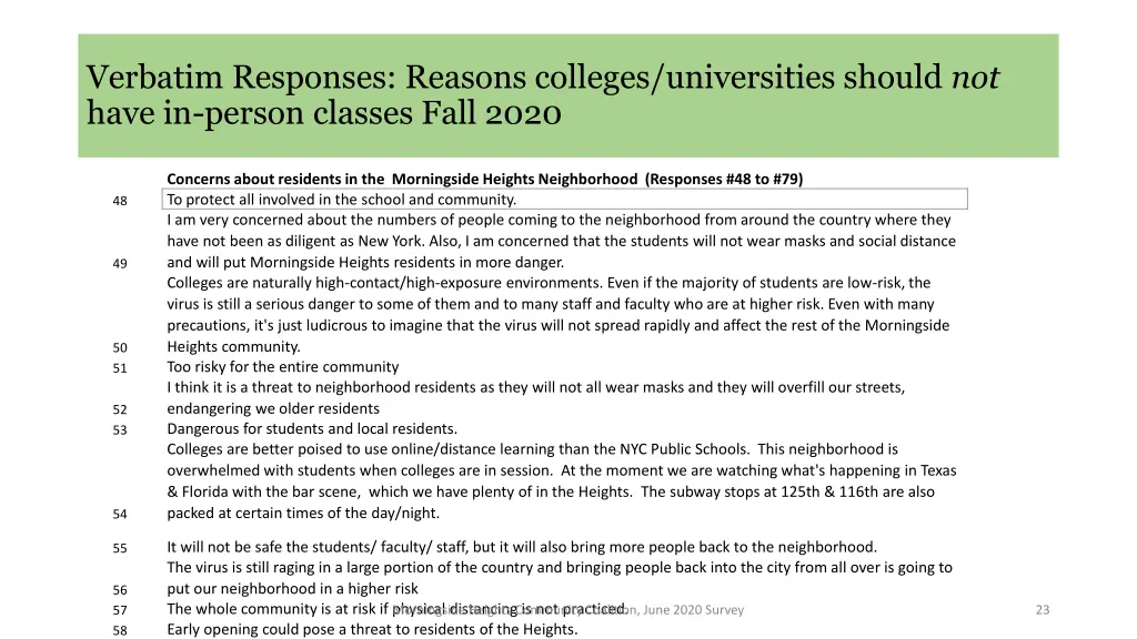 verbatim responses reasons colleges universities 3