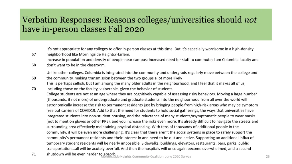 verbatim responses reasons colleges universities 5