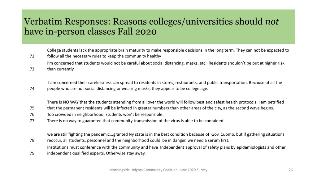 verbatim responses reasons colleges universities 6