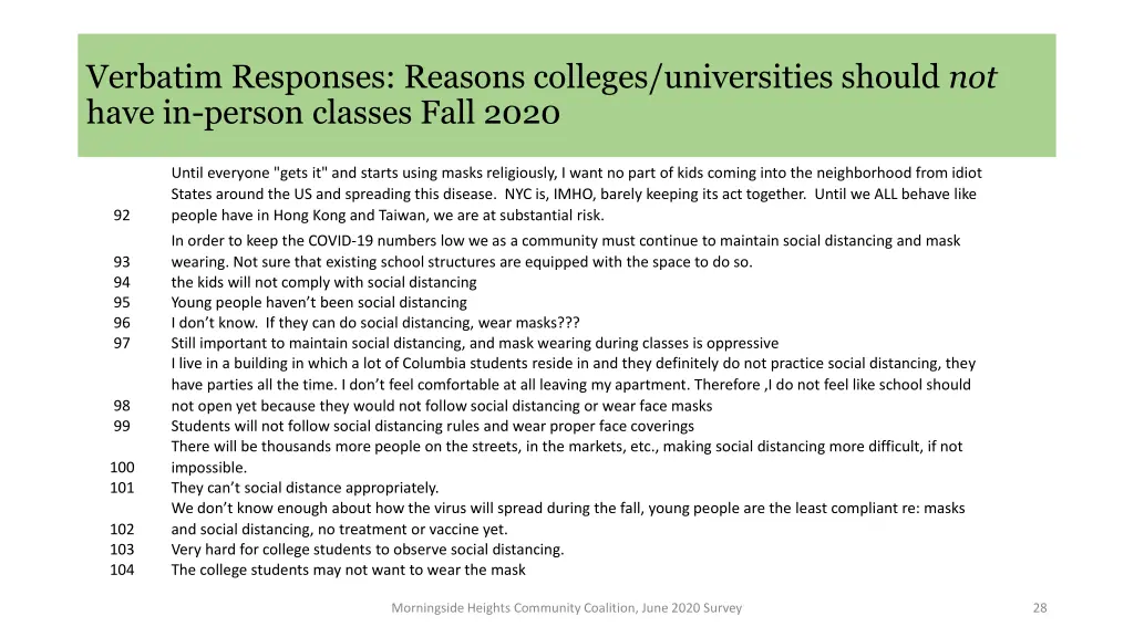 verbatim responses reasons colleges universities 8