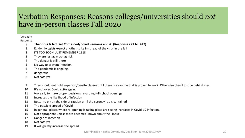 verbatim responses reasons colleges universities