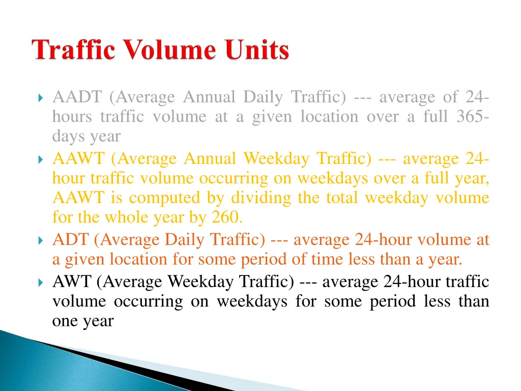 aadt average annual daily traffic average