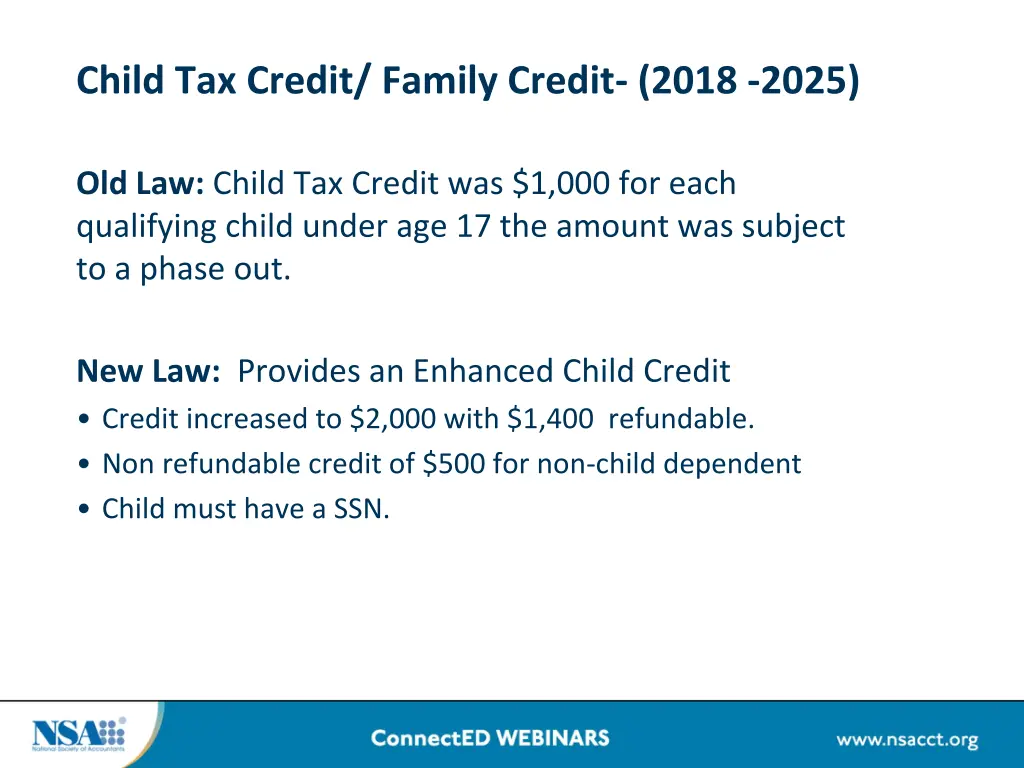 child tax credit family credit 2018 2025