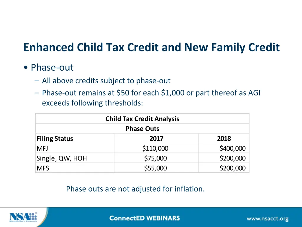 enhanced child tax credit and new family credit