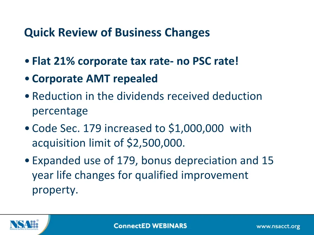 quick review of business changes 1