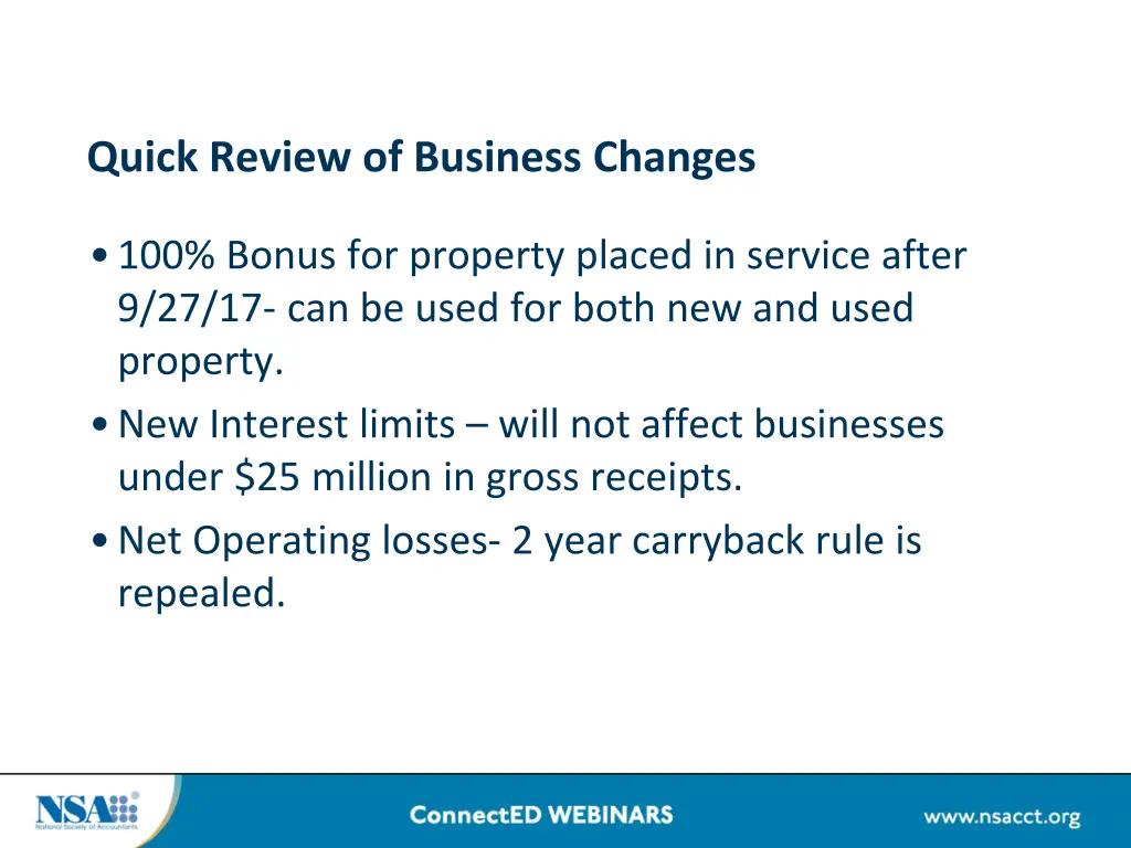 quick review of business changes 2