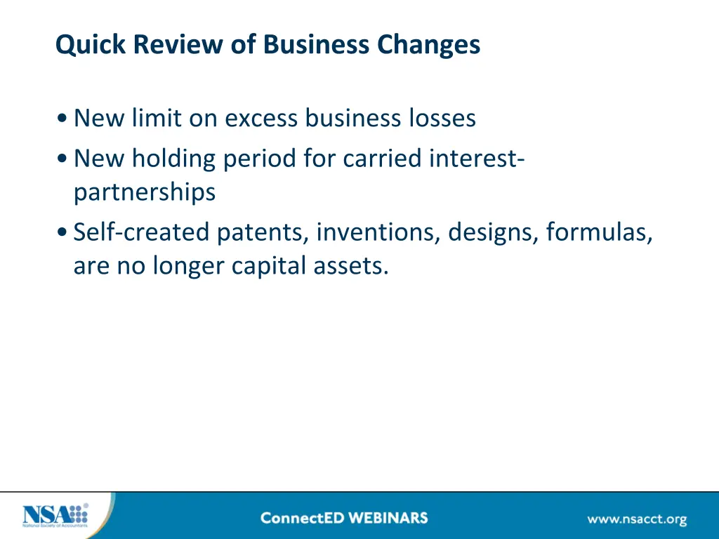 quick review of business changes