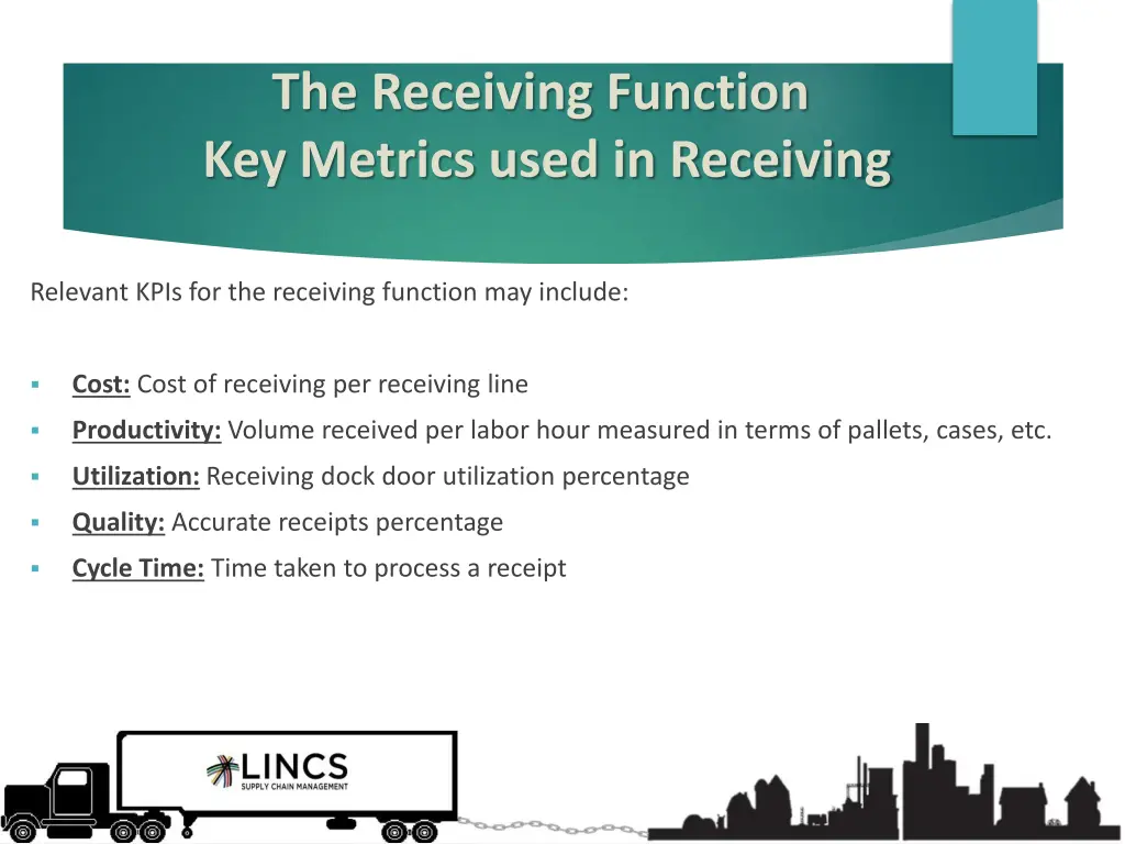 the receiving function key metrics used