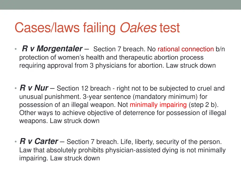 cases laws failing oakes test