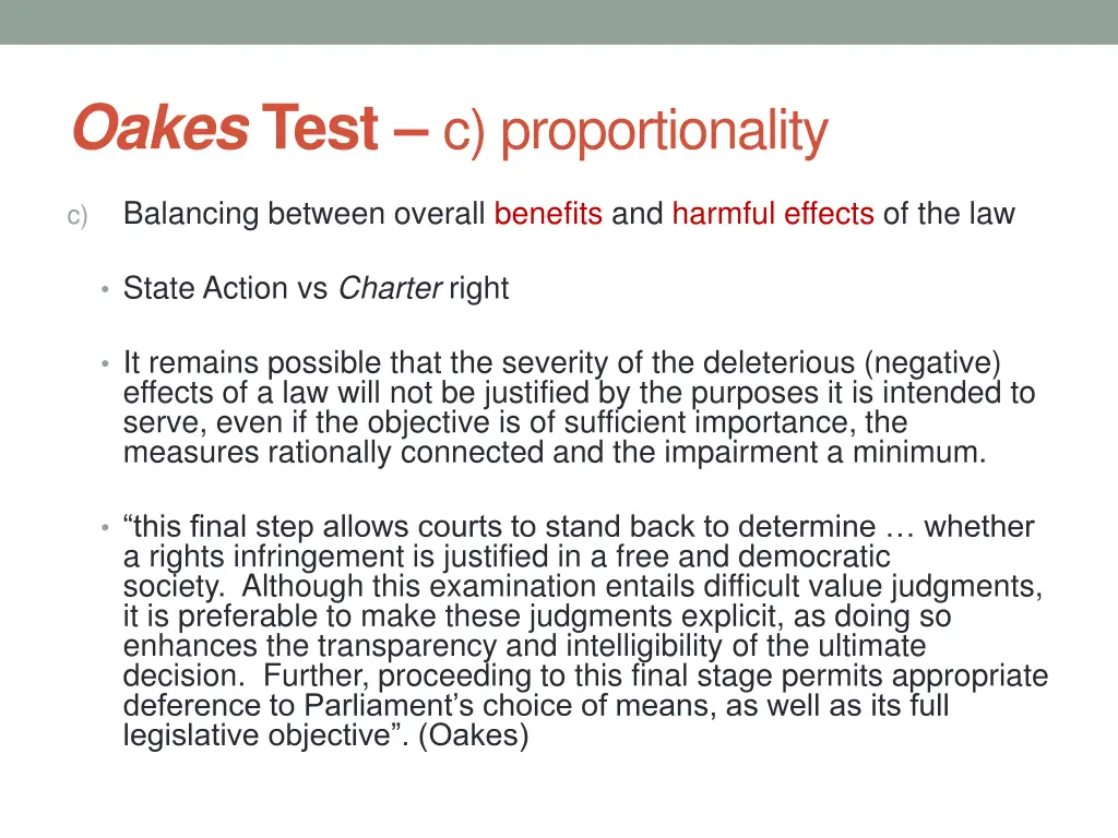 oakes test c proportionality