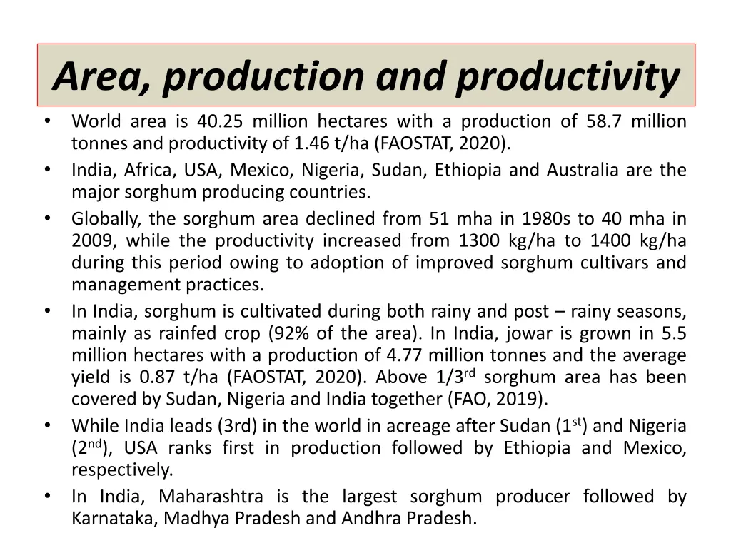 area production and productivity