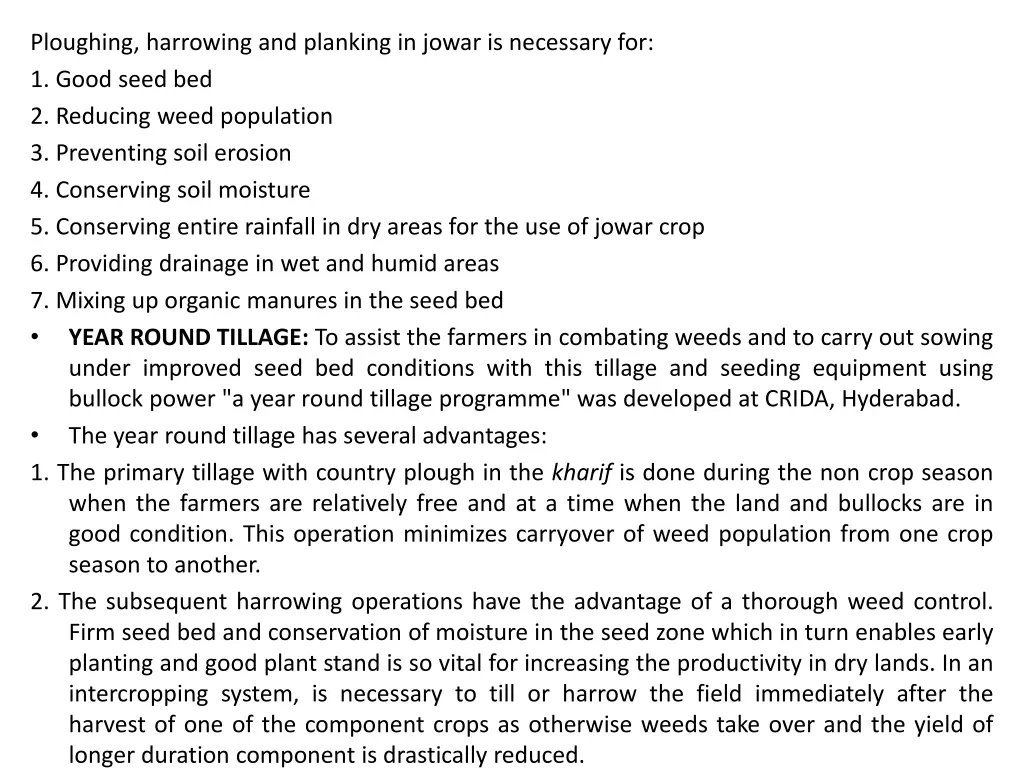 ploughing harrowing and planking in jowar