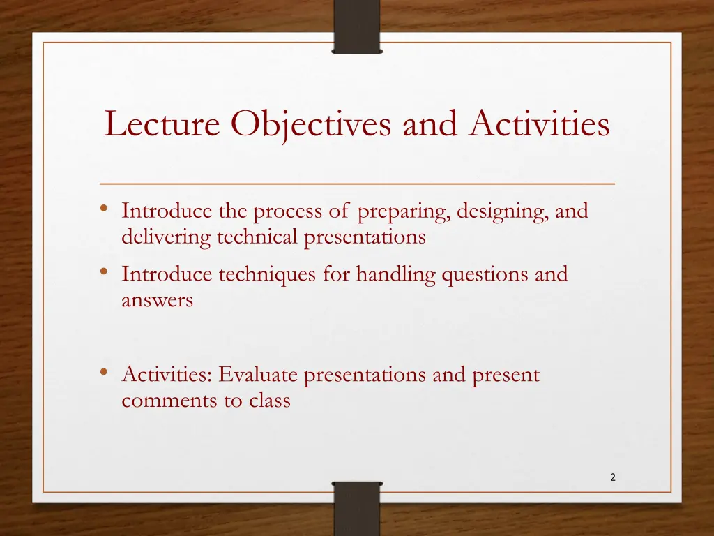 lecture objectives and activities