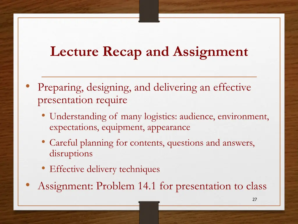 lecture recap and assignment