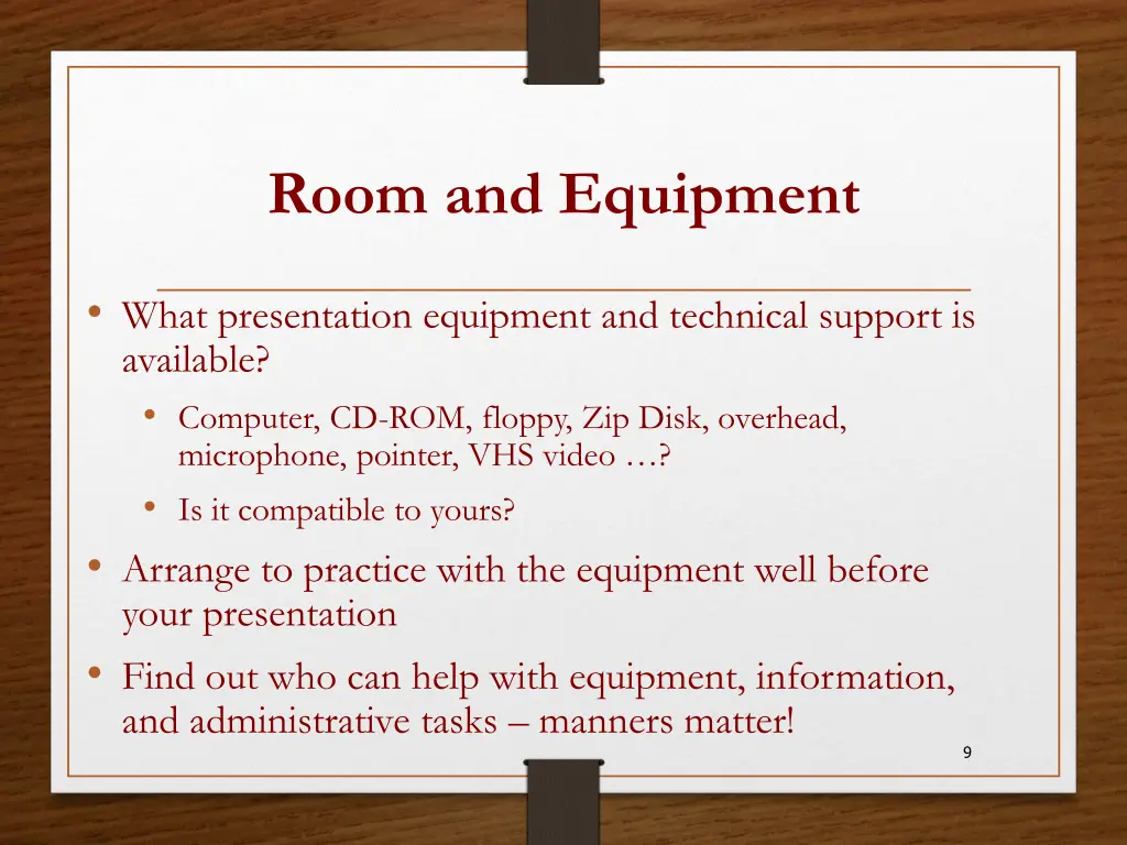 room and equipment