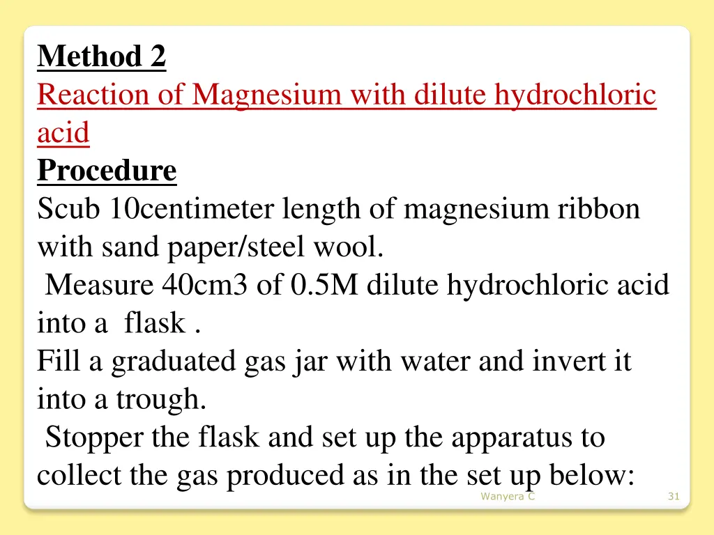 method 2 reaction of magnesium with dilute