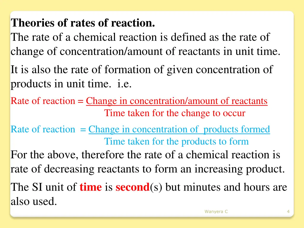 theories of rates of reaction the rate