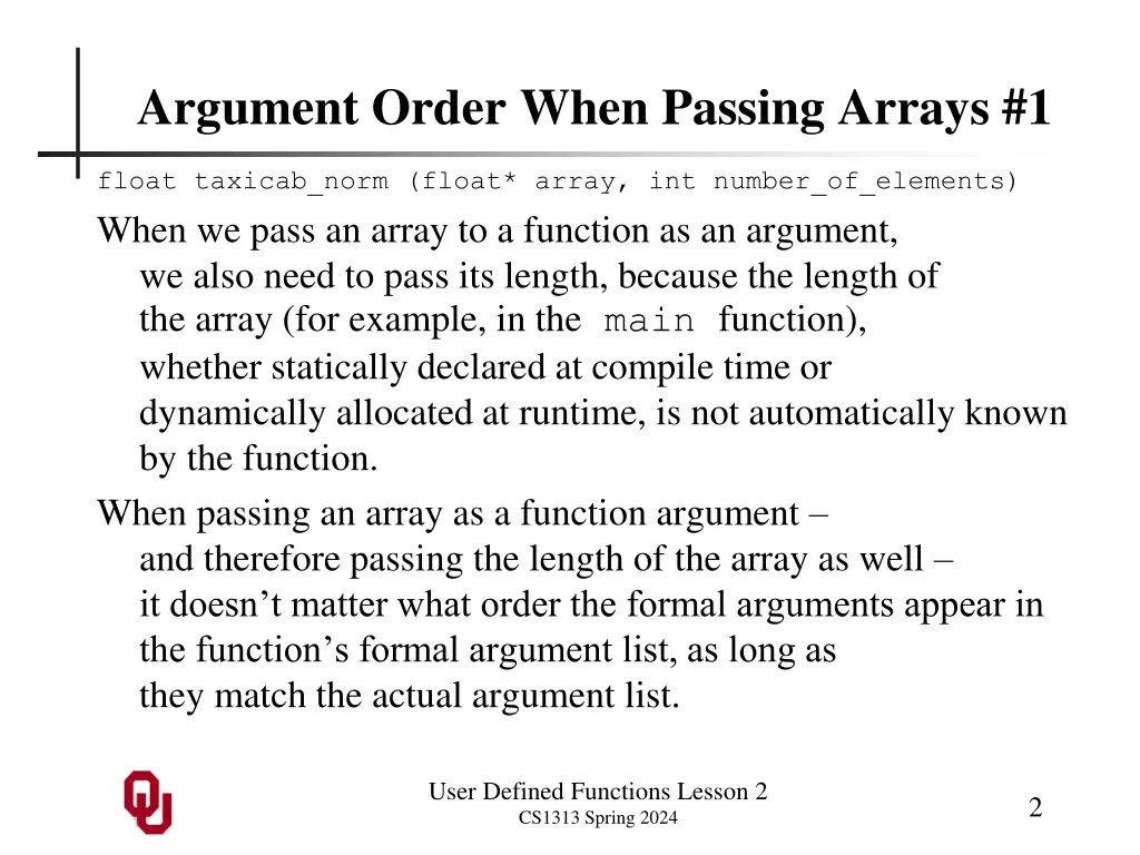 argument order when passing arrays 1