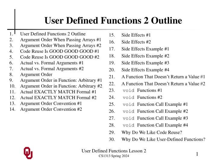 user defined functions 2 outline