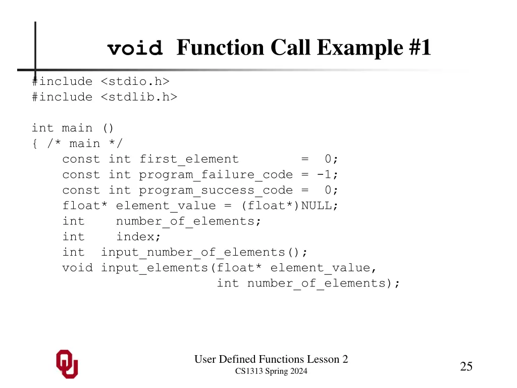 void function call example 1