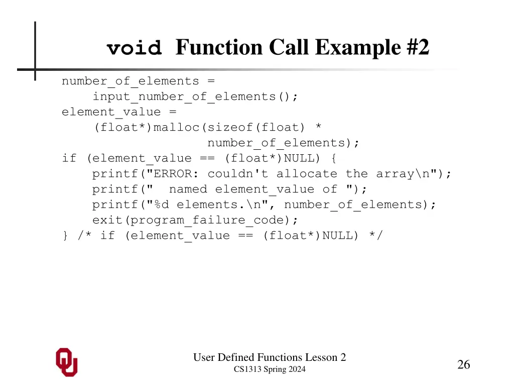 void function call example 2