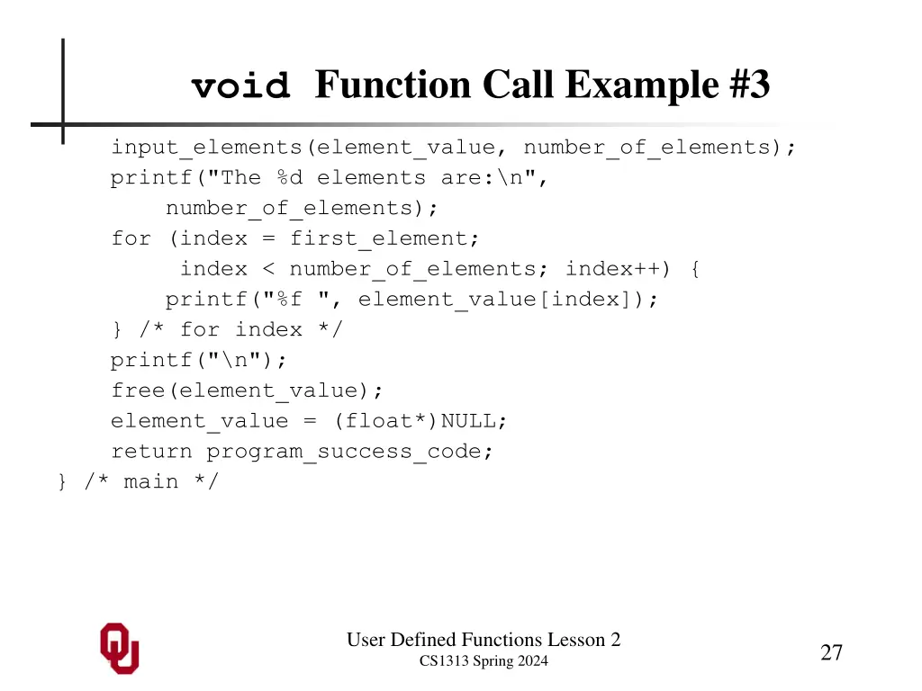 void function call example 3