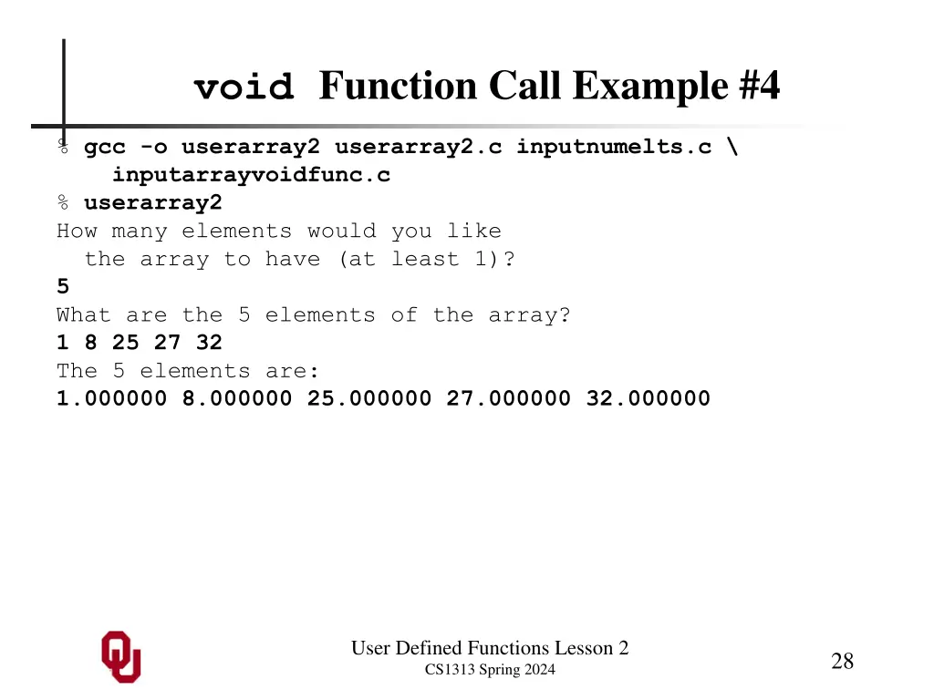 void function call example 4