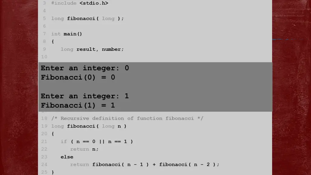 enter an integer 0 fibonacci 0 0 enter an integer