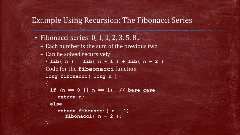 example using recursion the fibonacci series