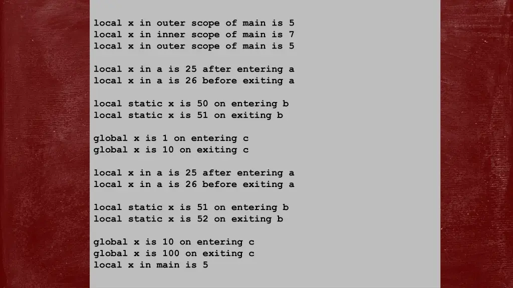 local x in outer scope of main is 5 local