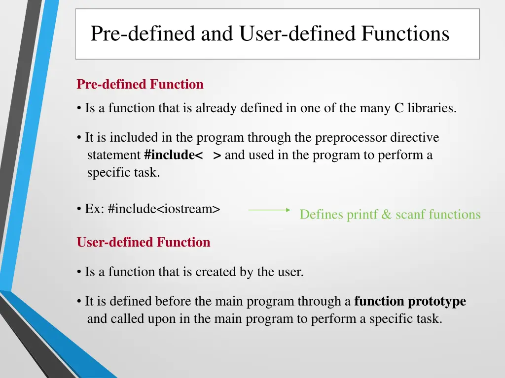 pre defined and user defined functions