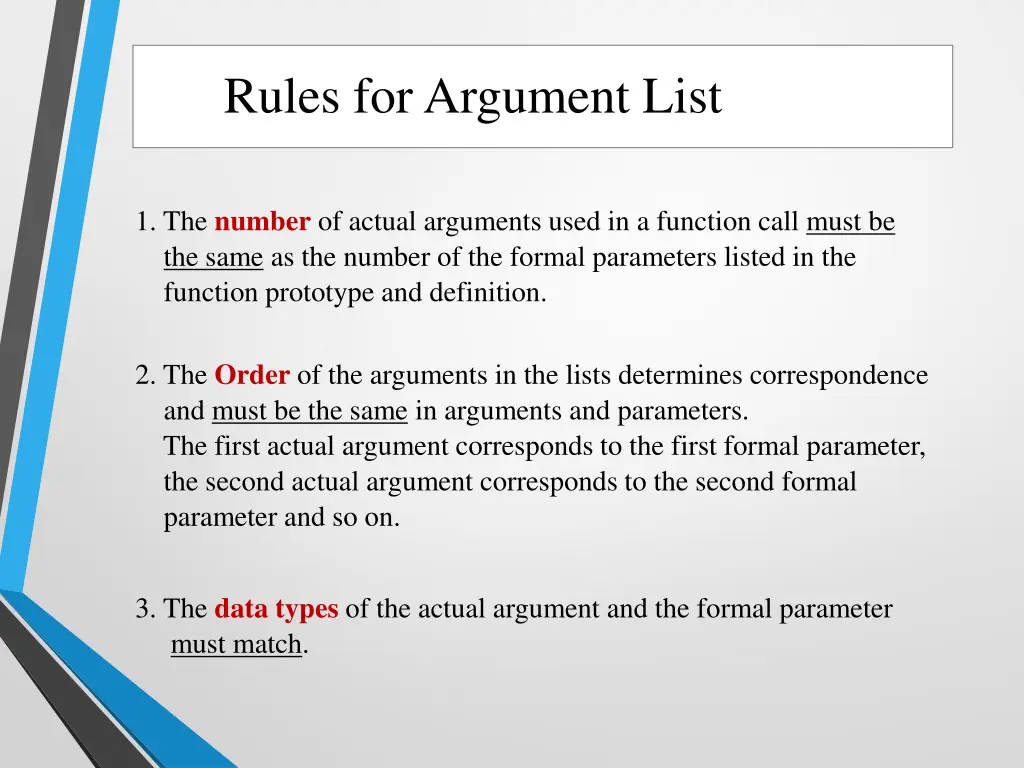 rules for argument list