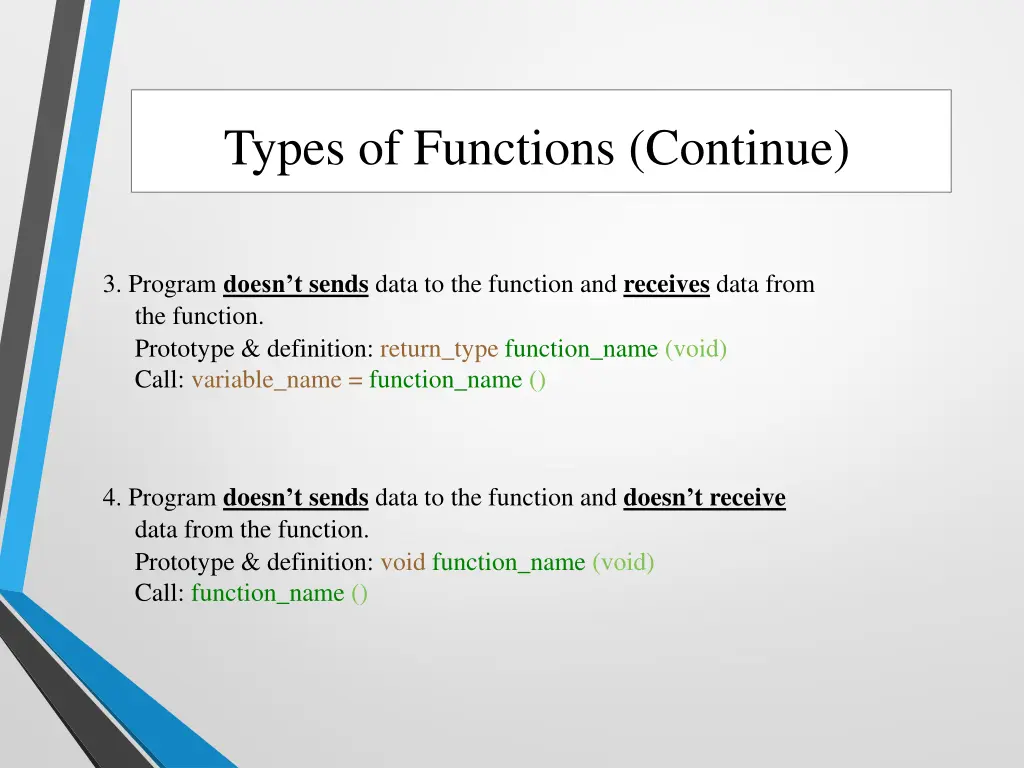 types of functions continue 1