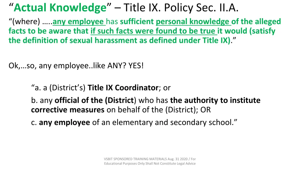 actual knowledge title ix policy sec ii a where