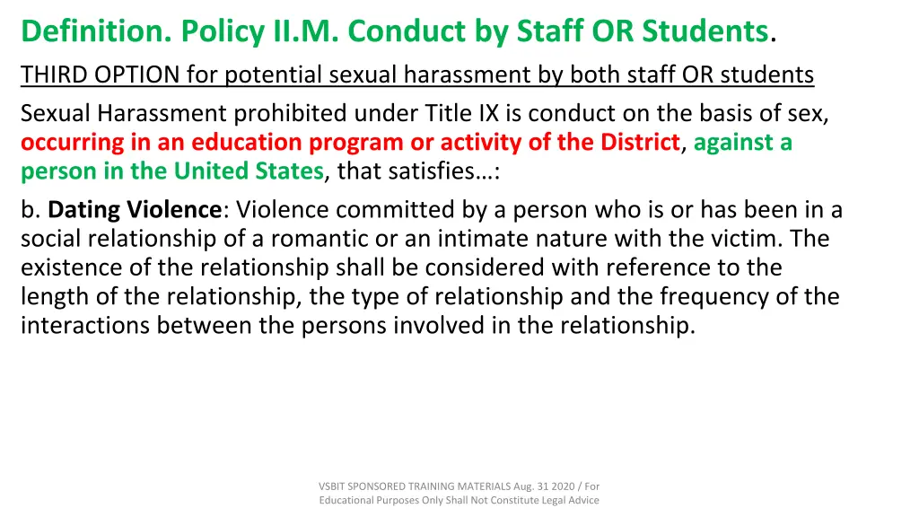 definition policy ii m conduct by staff 1