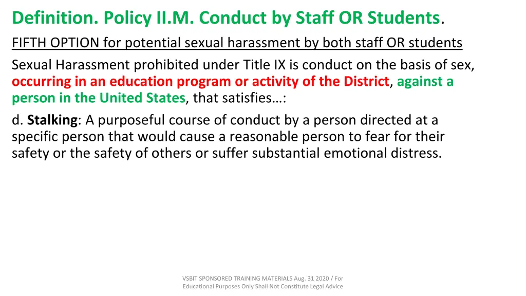 definition policy ii m conduct by staff 3