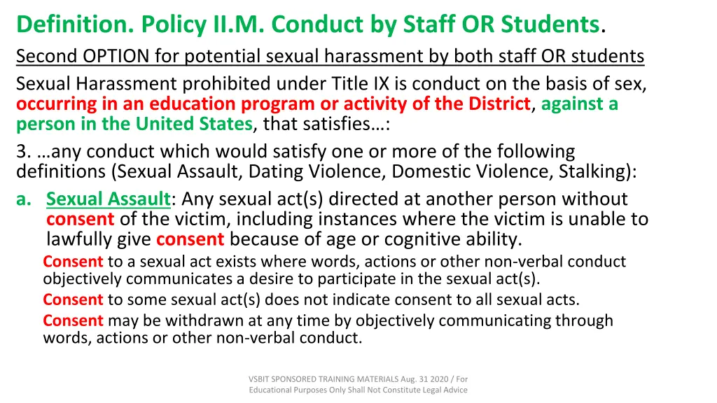 definition policy ii m conduct by staff