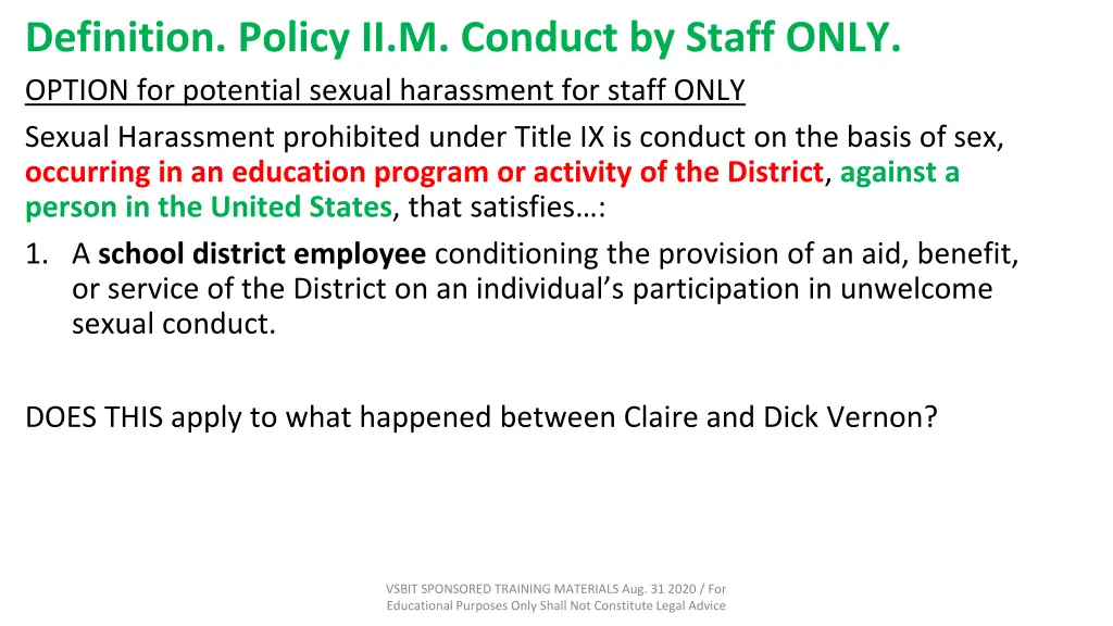 definition policy ii m conduct by staff only 1