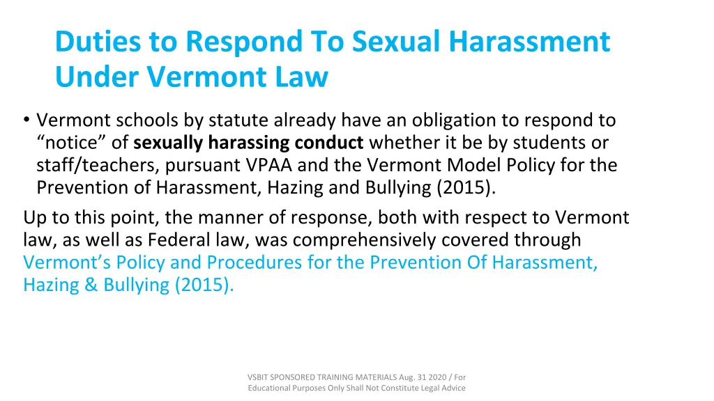 duties to respond to sexual harassment under