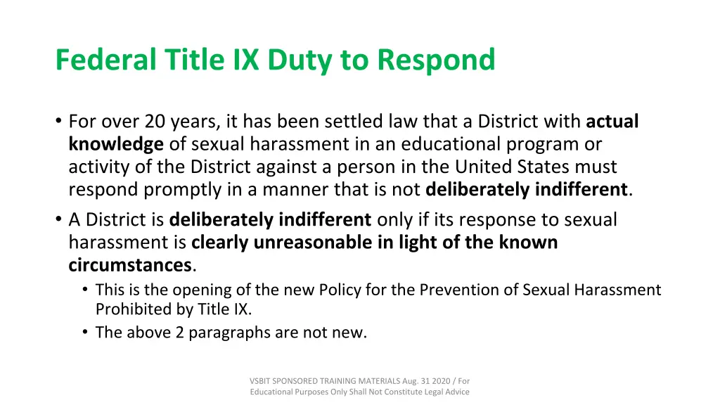 federal title ix duty to respond