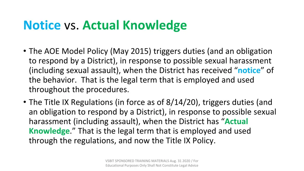 notice vs actual knowledge