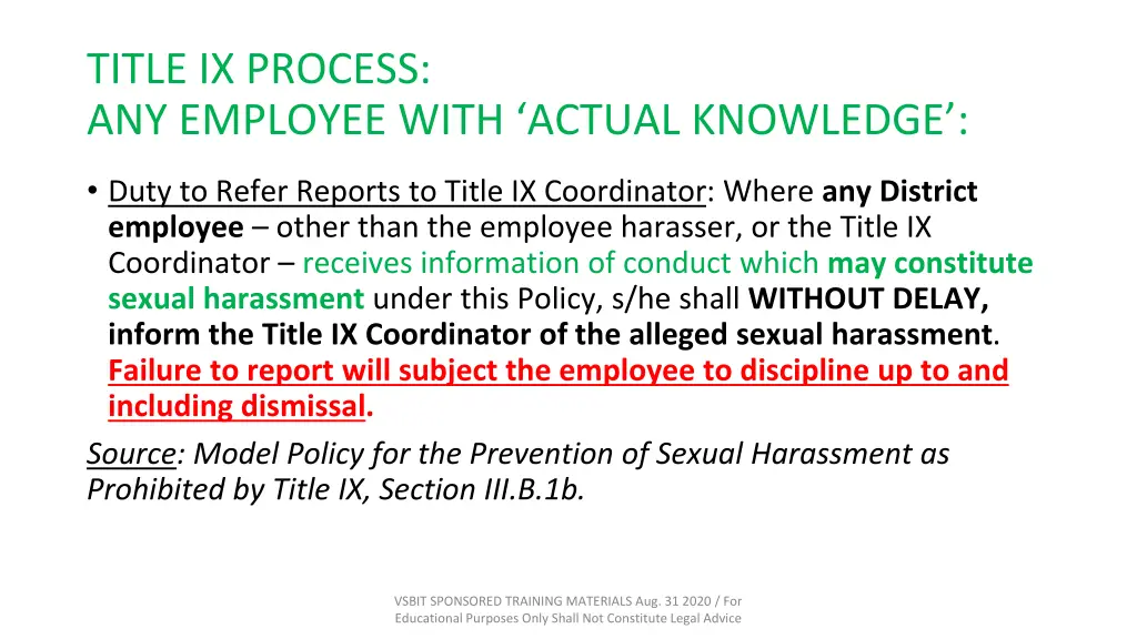 title ix process any employee with actual