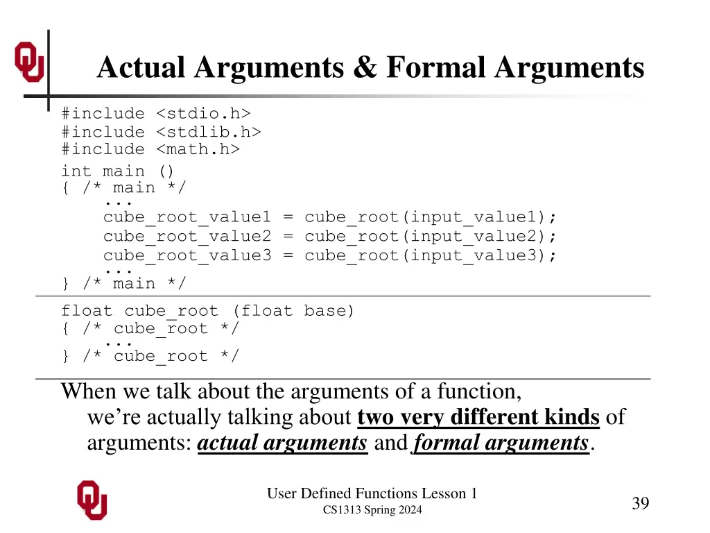 actual arguments formal arguments