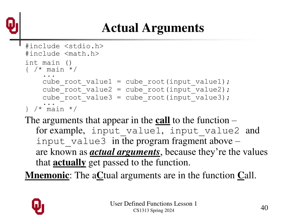 actual arguments